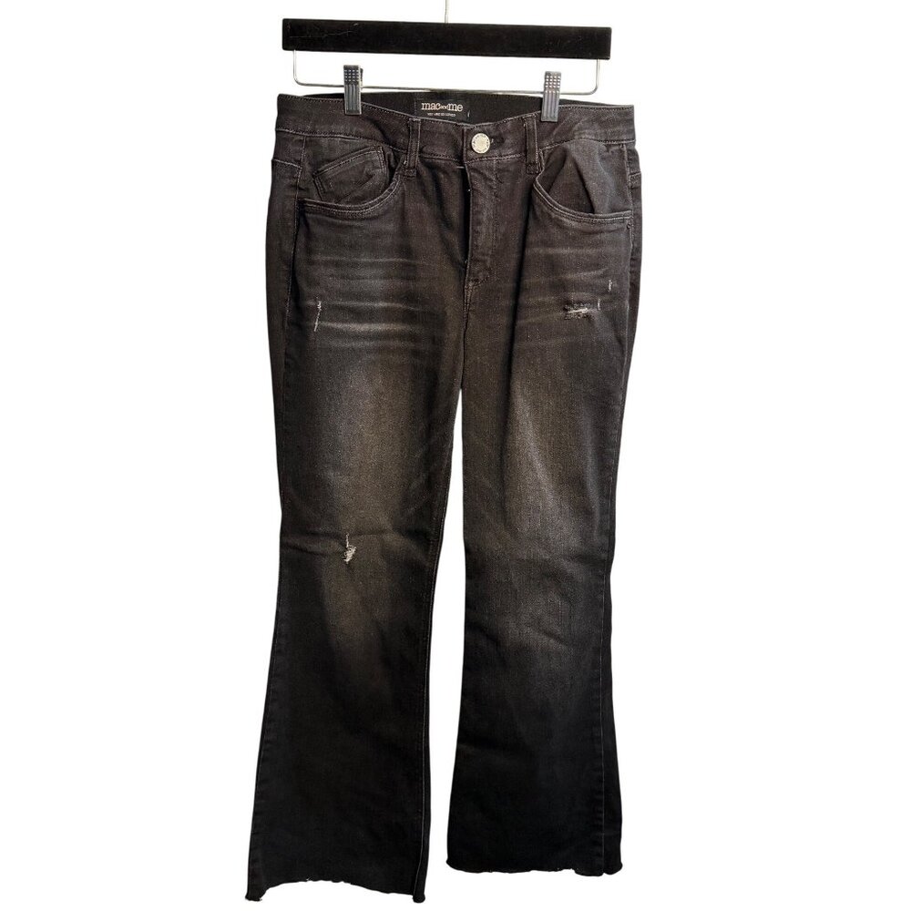 Mac and Me Women’s Size 8 Black Distressed Jeans Fray Hem Flare Bootcut 14.5x37